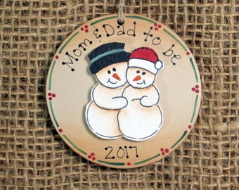 Pregnancy Ornament~ Expecting Parents~ Pregnant Snowman Couple~ Maternity Gift~ Mom and Dad to Be~ Baby Bump~ First Christmas Pregnant
