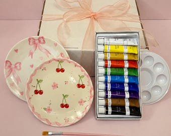 Kit para pintar platos en casa / Pintura de cerámica en casa / Actividad para una noche de chicas / Manualidad para una cita romántica / Regalo creativo para ella