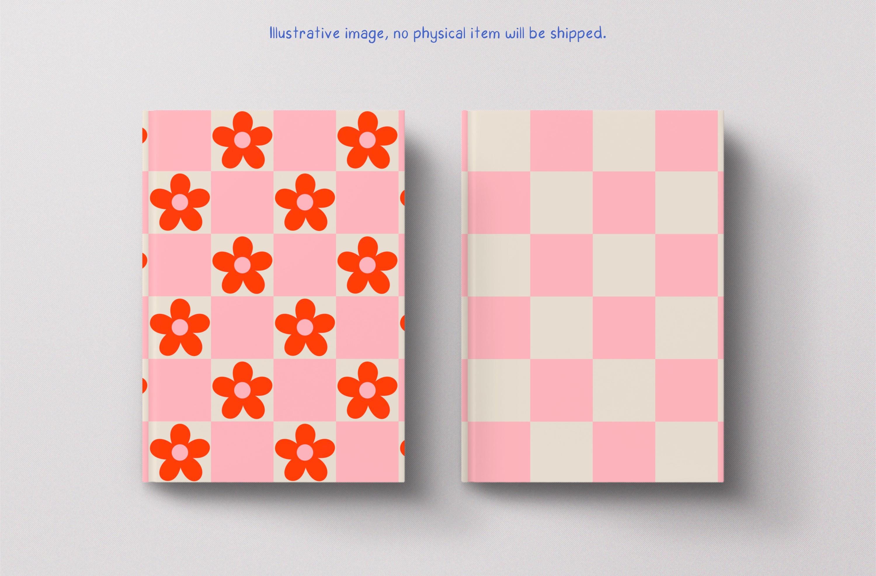 Retro Daisy Checkerboard Seamless Pattern Set, Pink Floral Digital ...