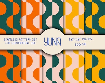 Retro Geometrisches Nahtloses Muster Bündel | Mid Century Style 70er Jahre geometrisch Digitales Papier | Kommerzielle Nutzung