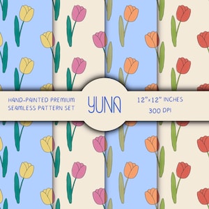 Pastelkleurige tulp naadloze herhalingspatronen – aquarel bloemen digitaal papier, zachte herhalende achtergronden, commercieel gebruik voor planners en ambachten