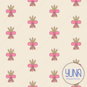 Pink Bow Pencil Seamless Pattern – Coquette Seamless Digital Paper, Girly Aesthetic Back to School Design, Cute Clipart for Commercial Use