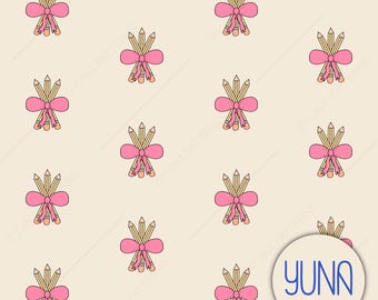 Pink Bow Pencil Seamless Pattern – Coquette Girly Digital Paper (Download File, Commercial Use OK)