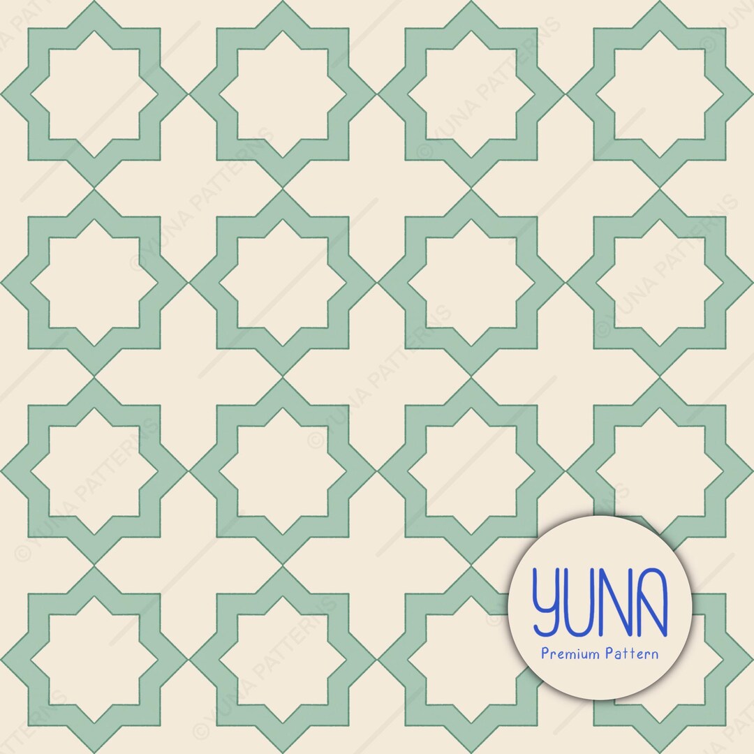 Islamic Geometric Seamless Pattern - Beige and Mint Green Digital Paper ...