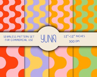 Retro Wavy Lines Seamless Pattern, Groovy 70s Design, Bold Mid Century Digital Paper Download