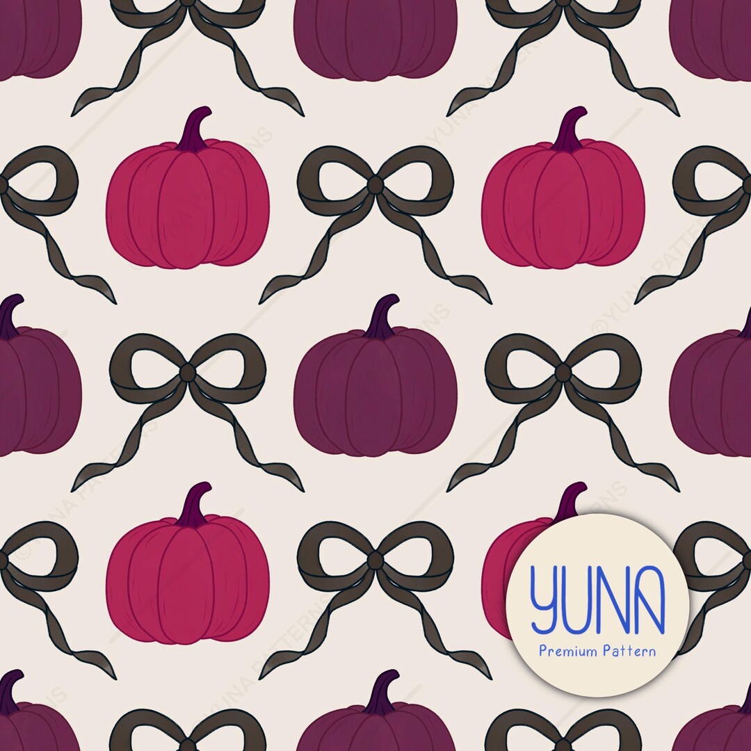 Pink Pumpkin Seamless Repeat Pattern - Halloween Black Ribbon Bows ...