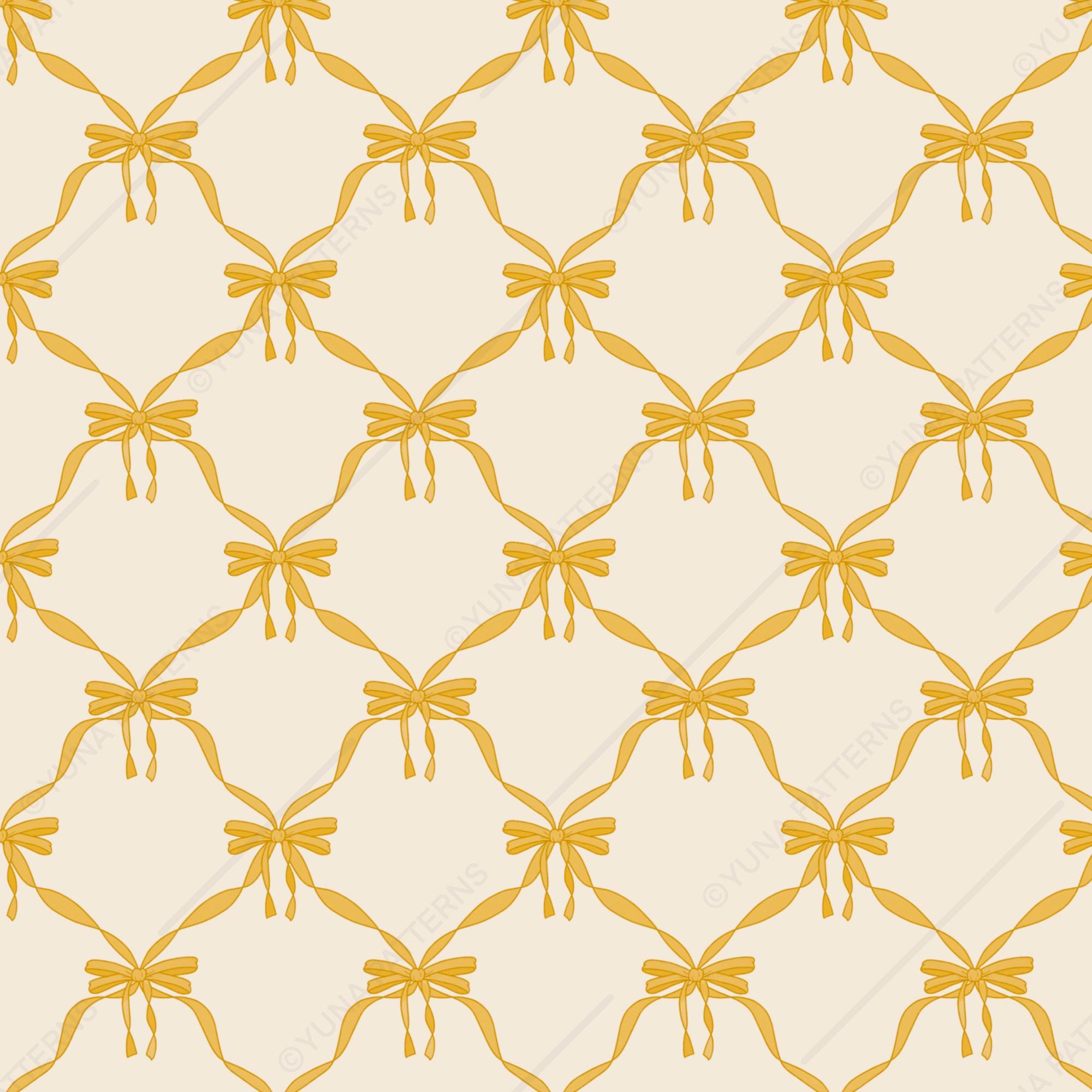 Yellow Ribbons Pattern Yellow Ribbon Lattice Seamless Pattern, Coquette Bows Digital Paper ...