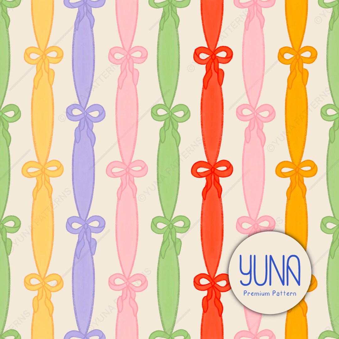 Digital Ribbon Pattern Ribbon Stripes Seamless Pattern File - Bright Bows Digital Paper ...
