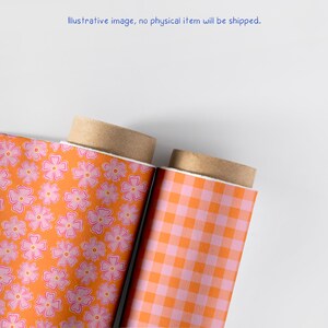 Retro Floral Seamless Pattern Set | Pink & Orange Gingham Digital Paper (12x12 Inches, Instant Download) image 5