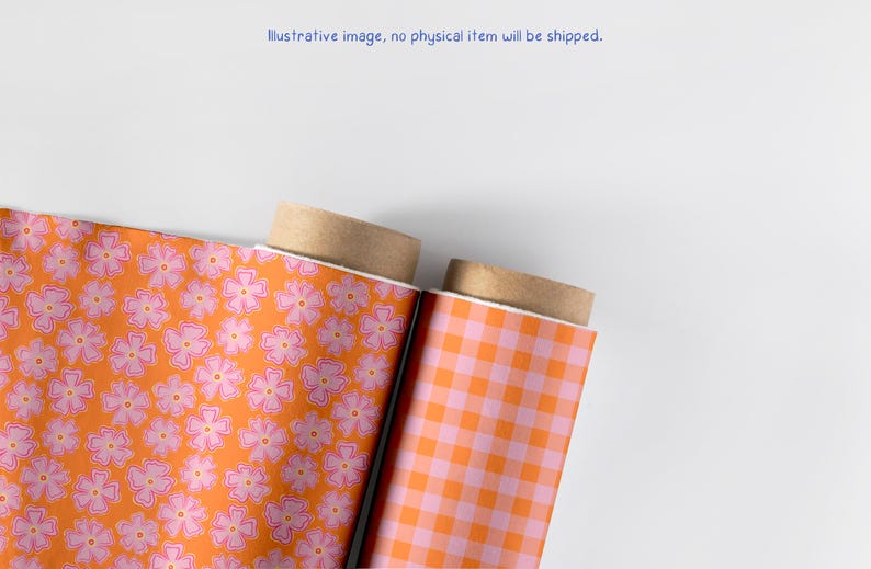 Retro Floral Seamless Pattern Set | Pink & Orange Gingham Digital Paper (12x12 Inches, Instant Download) image 5