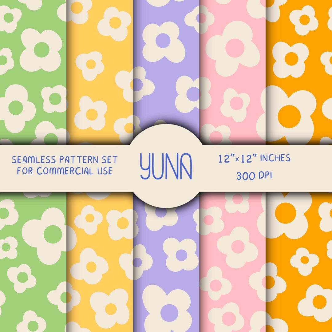 Seamless Pattern Set of Retro Flowers - Ditsy Floral Digital Paper ...
