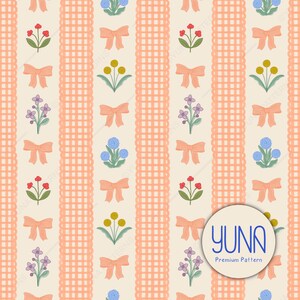 Sömlöst blommönster med persikafärgade spetsränder och rosett, sublimeringsbakgrund