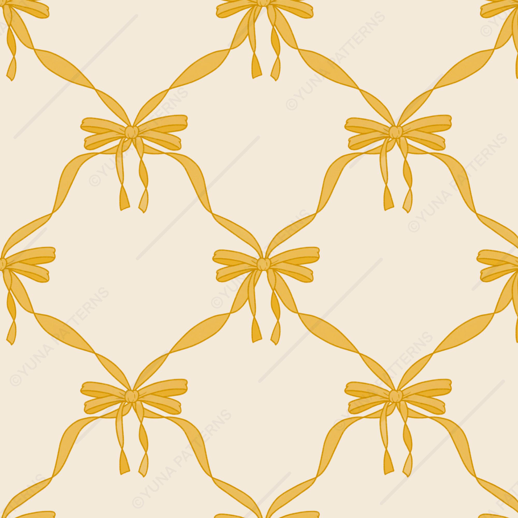 Yellow Ribbons Pattern Yellow Ribbon Lattice Seamless Pattern, Coquette Bows Digital Paper ...