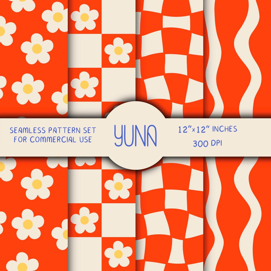 Retro Daisy Seamless Pattern Set for Fabric, Packaging, Branding | Red ...