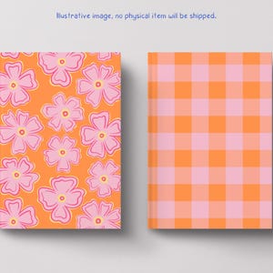 Retro Floral Seamless Pattern Set | Pink & Orange Gingham Digital Paper (12x12 Inches, Instant Download) image 7