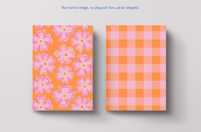 Retro Floral Seamless Pattern Set | Pink & Orange Gingham Digital Paper (12x12 Inches, Instant Download) image 7