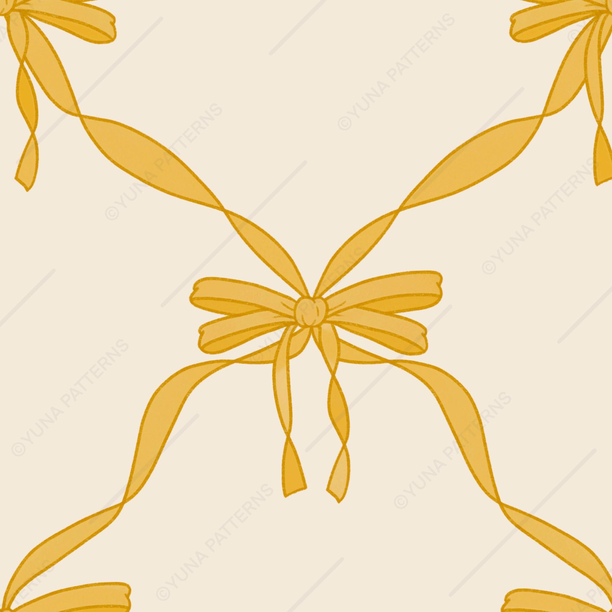 Yellow Ribbons Pattern Yellow Ribbon Lattice Seamless Pattern, Coquette Bows Digital Paper ...