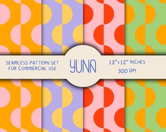 Retro Half Circle Seamless Pattern Groovy 70s Geometric Print Digital Download File Commercial Use