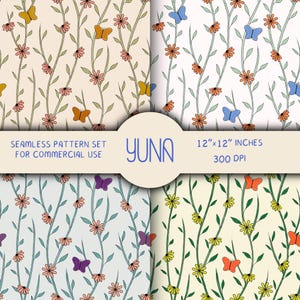 Spring Floral Butterfly Seamless Repeat Pattern, Watercolor Pastel Digital Paper, Soft Flowers for Fabric Print and Wrapping, Commercial Use