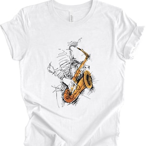 Saxophone Player T-Shirt: Musician Sketch Tee, Jazz Music Gift