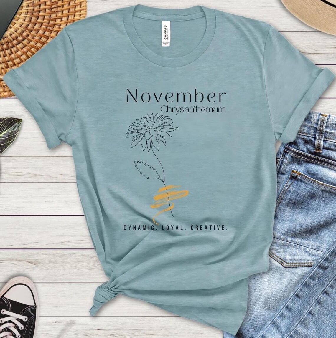 November Birth Month Flower Tee, Chrysanthemum Tshirt, November ...