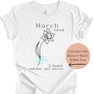3月の誕生花Tシャツ：水仙、アクアマリンカラーシャツ