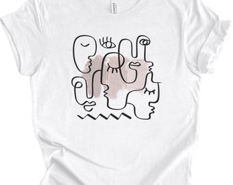 Picasso Faces T-Shirt: Neutral Art Shirt, Summer Fashion Top