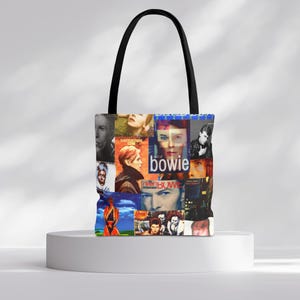 David Bowie Tote Bag Music Lover Gift Tote Rock Band Merch Farmers Market Tote Bowie Music Fan Tote Reusable Shopping Bag Book Bag Bowie Fan