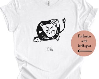 Aangepast T-shirt met sterrenbeeld Leeuw: T-shirt astrologiehoroscoop, gepersonaliseerd verjaardagscadeau