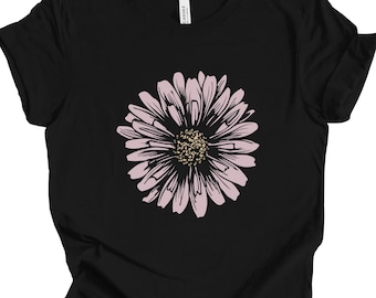 Camiseta Pink Daisy: Camiseta con estampado de flores botánicas