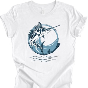 Blue Marlin Fishing T-Shirt: Ocean Waves Tee, Fisherman Gift