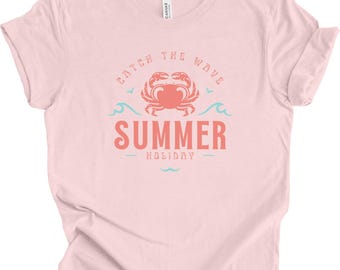 Koszula plażowa Crab: letnia koszulka unisex Coastal Vibes