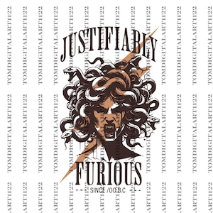 Berechtigt wütende png, Medusa unisex png, mutige griechische Mythologie png Datei für feministische Wut, Retro-Stil & Empowerment digitale Datei