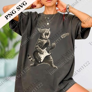 Rock Cat Playing Guitar Vintage png, Retro Funny Guitar Cat png, Cat Lovers, Rock Lovers Gift, Funny Gift, Rocker png