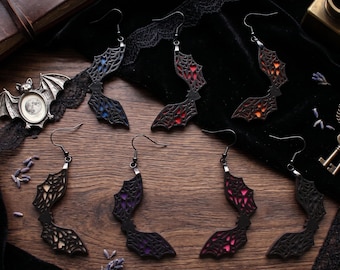Lace Bat Earrings, Handmade Bat Jewelry, Horror Jewelry, Gothic Earrings, Halloween Earrings, Spooky Gifts For Her, Bat-Themed Accessories