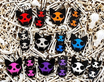 Orecchini a forma di gatto scheletro, gioielli di Halloween, orecchini a forma di gatto spettrali, orecchini di Halloween, regalo per amanti dei gatti, orecchini a forma di gatto carini, regalo di Halloween per lei