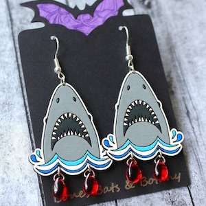 Bloody Bruce Earrings, Shark Lover Earrings, Ocean Jewelry, Handmade Shark Earrings, Ocean Lover Gift, Shark Jaws Jewelry, Nautical Earrings