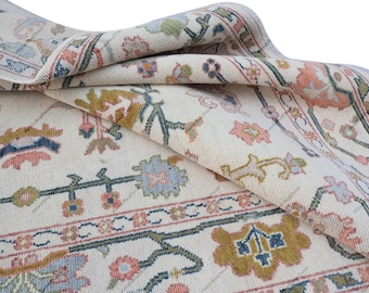 Handgefertigter Oushak Teppich Beige Multi Türkisch Handgeknüpftes Schlafzimmer Benutzerdefinierter Teppich