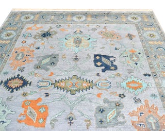 Hand-Knotted Oushak Wool Rug 10x14: Turkish Style Floral Carpet
