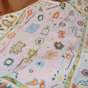 Exquisite Pink Oushak style Hand Knotted Rug 4x6, 5x8, 6x9, 8x10, 9x12, 10x14 ft Vintage Turkish Carpets for Living Room