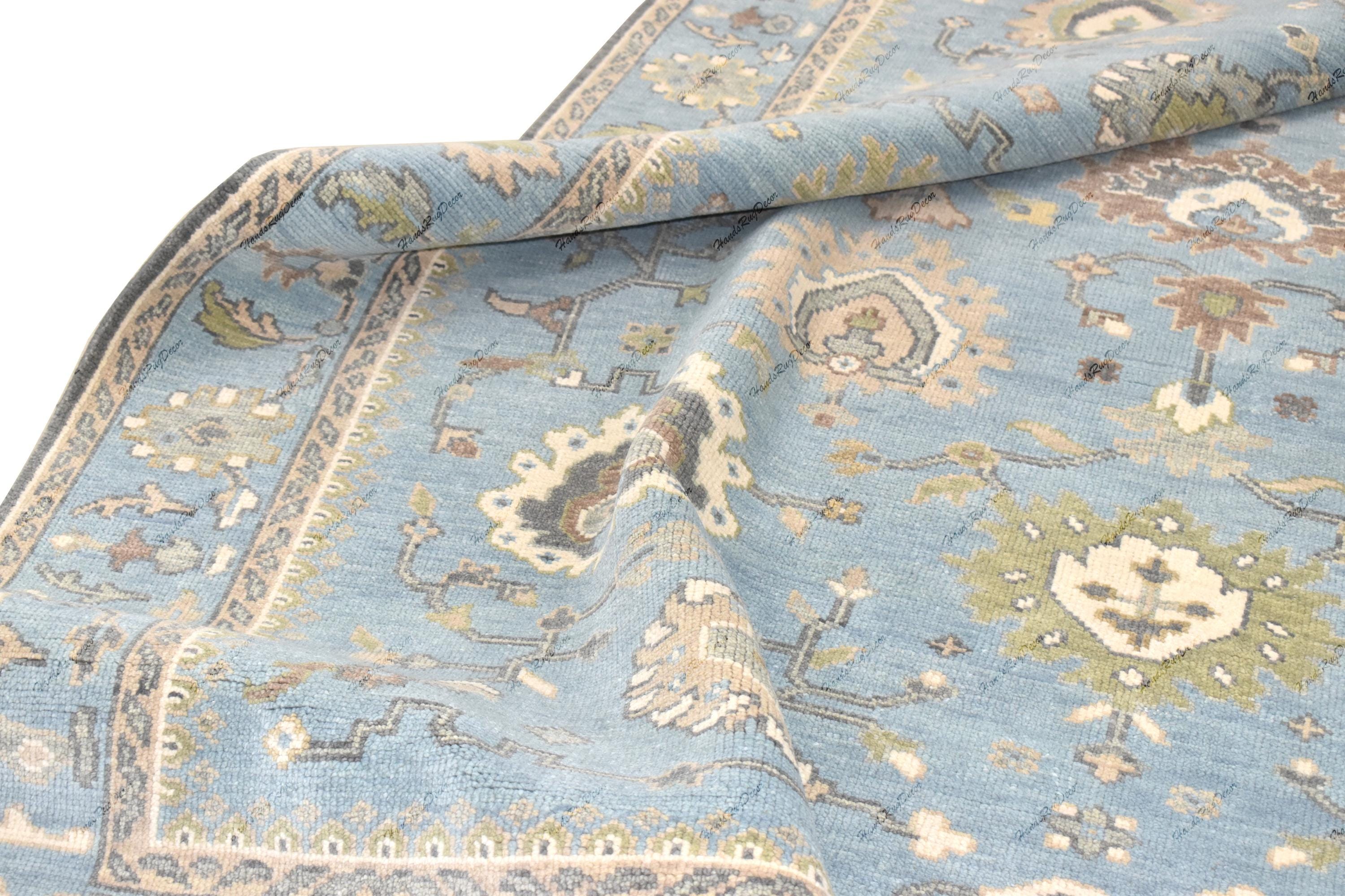 Hand Knotted Oushak Rug: Turkish Vintage Wool Area Rug