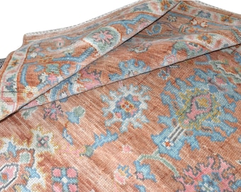 Handmade Terracotta Oushak Rug: Hand-Knotted Wool, Indian Design