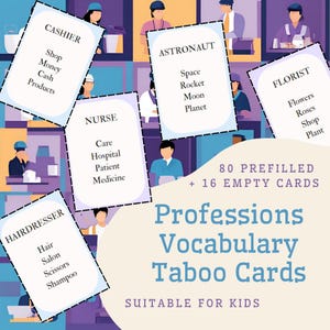 Berufe & Karriere Tabu Spielkarten Arbeit Arbeitsplätze Wortschatz Printables für den Unterricht Kinder verbotene Wörter ESL