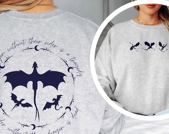 Sudadera con capucha de dragón de la cuarta ala, fantasía literaria, cuello redondo, cita de "Un jinete sin su dragón", regalo para lectores, camiseta acogedora para amantes de los libros