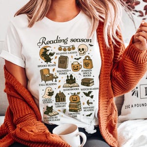 Fall Reading Season Shirt Book Lover Autumn TShirt Spooky Reads Pumpkin Spice Books Halloween Reader Gift Cozy Bookish Tee