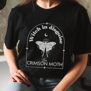 The Crimson Moth Witch in Disguise Shirt Fantasy Book Lover Tee Magical Bookish Gift Literary Aesthetic Top for Readers and Fans