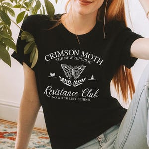 The Crimson Moth Resistance Club Shirt Fantasy Book Fan Gift Bookish Aesthetic Top Reader Merch No Witch Left Behind Literary Tee