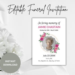 Invitación conmemorativa para funeral, elegante invitación imprimible para servicio conmemorativo, tarjeta de condolencias personalizada, en memoria de un ser querido, descarga digital, funeral