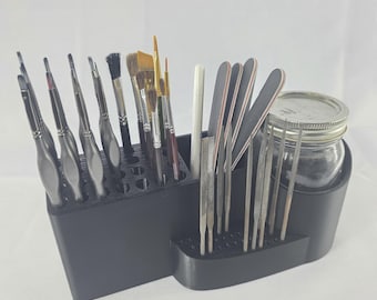 Customizable Paintbrush & Hobby File Holder: 28 Brush/31 File Capacity