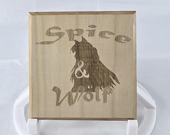 Spice and Wolf Anime Coaster: Dark Walnut Engraved Drink Coaster